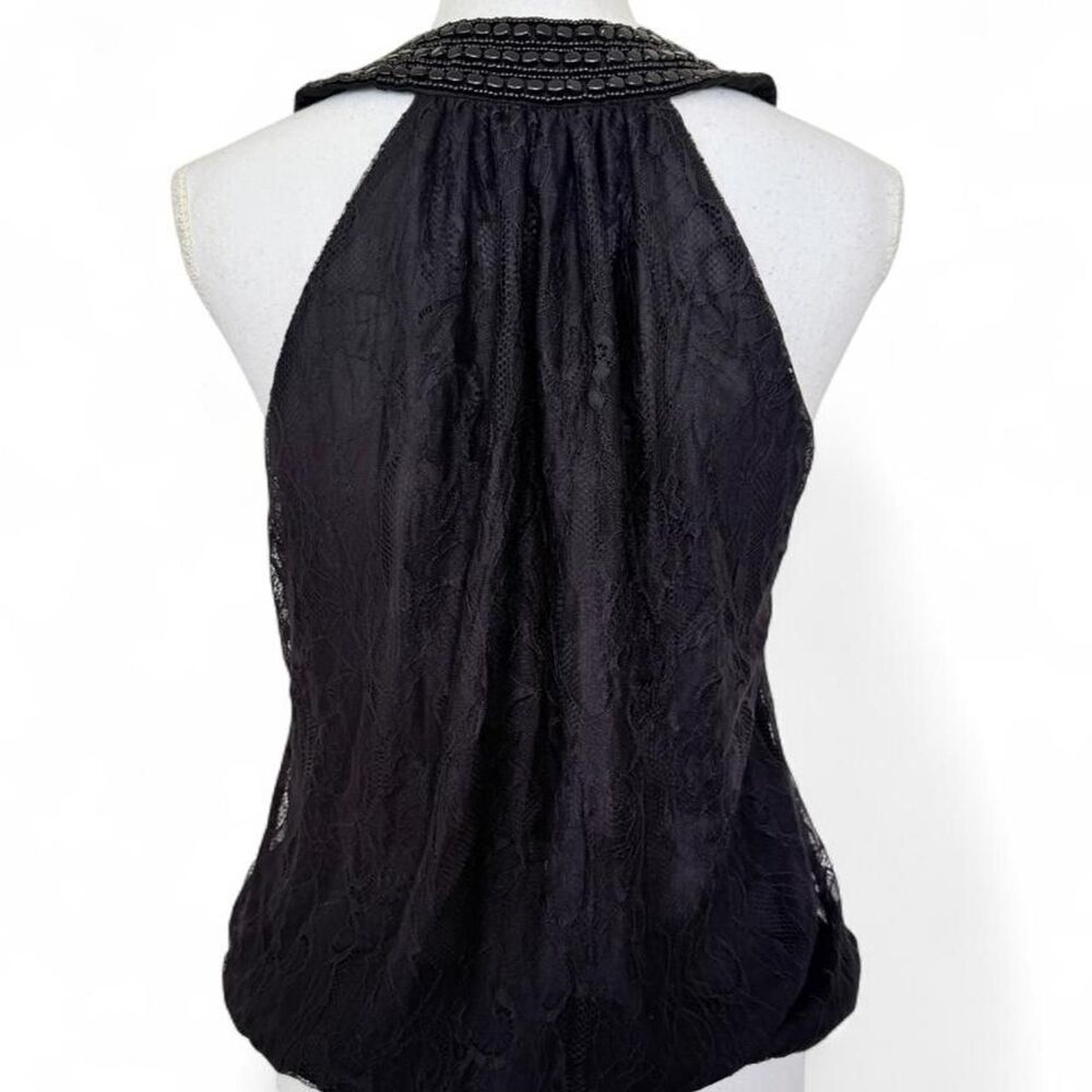 Vintage Y2K Bebe Black Floral Lace Beaded Halter Tank Top Size S - Picture 5 of 10